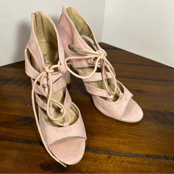 Michael Antonio Jacqueline Blush Lace-Up Peep Toe Heels - Picture 2 of 7